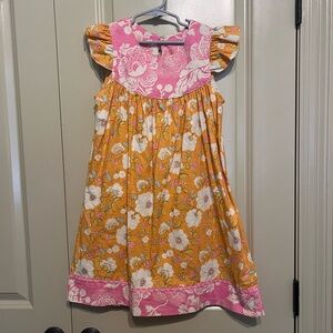 Floral Kids Dress in Orange and Pink